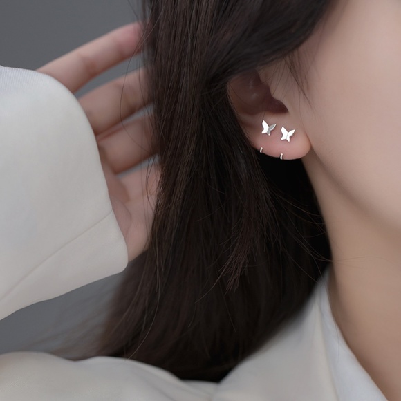 Sterling Silver Butterfly Earrings in Wrap Around Style - Picture 4 of 6